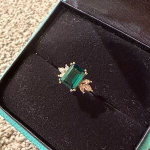 Emerald Cut 14k Gold Moissanite Gemstone Ring